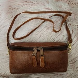 Levenger crossbody belt bag vintage brown pebbled leather